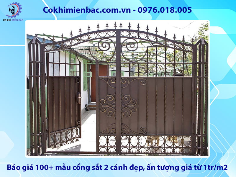 Báo giá 100+ mẫu cổng sắt 2 cánh đẹp, ấn tượng giá từ 1tr/m2