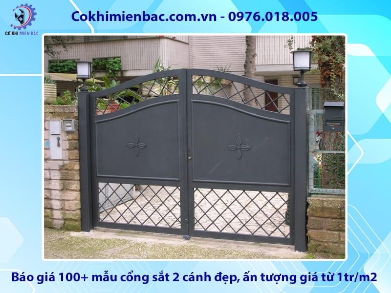 Báo giá 100+ mẫu cổng sắt 2 cánh đẹp, ấn tượng giá từ 1tr/m2