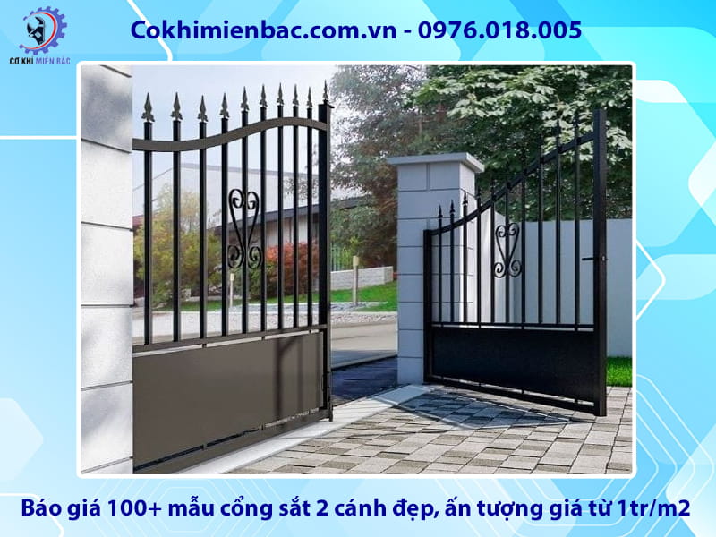 Báo giá 100+ mẫu cổng sắt 2 cánh đẹp, ấn tượng giá từ 1tr/m2