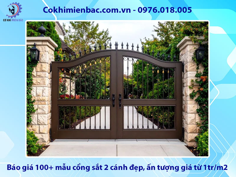 Báo giá 100+ mẫu cổng sắt 2 cánh đẹp, ấn tượng giá từ 1tr/m2