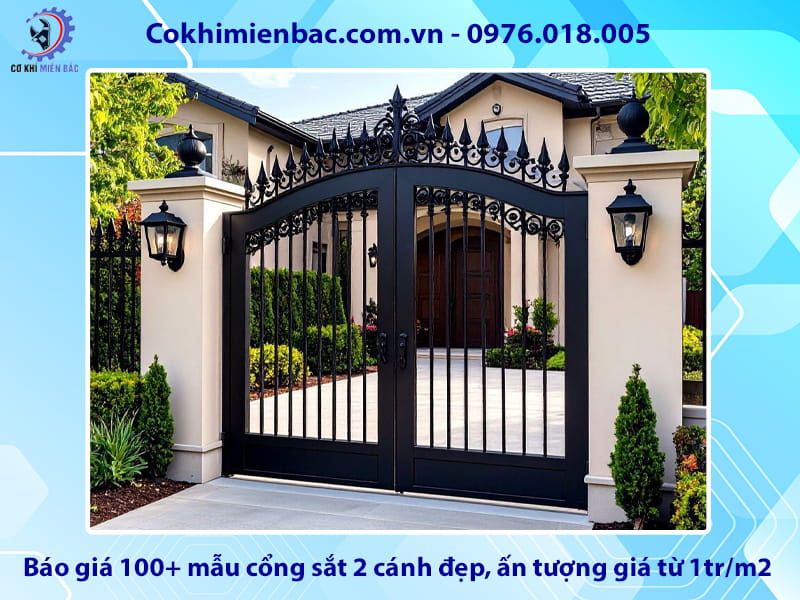 Báo giá 100+ mẫu cổng sắt 2 cánh đẹp, ấn tượng giá từ 1tr/m2