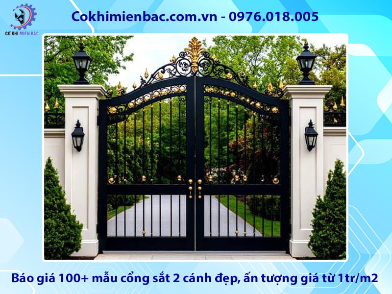 Báo giá 100+ mẫu cổng sắt 2 cánh đẹp, ấn tượng giá từ 1tr/m2