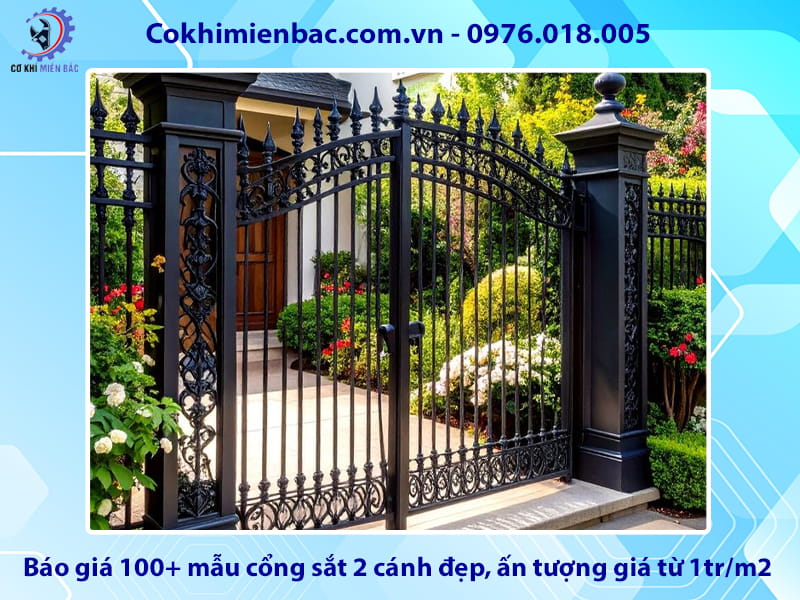 Báo giá 100+ mẫu cổng sắt 2 cánh đẹp, ấn tượng giá từ 1tr/m2