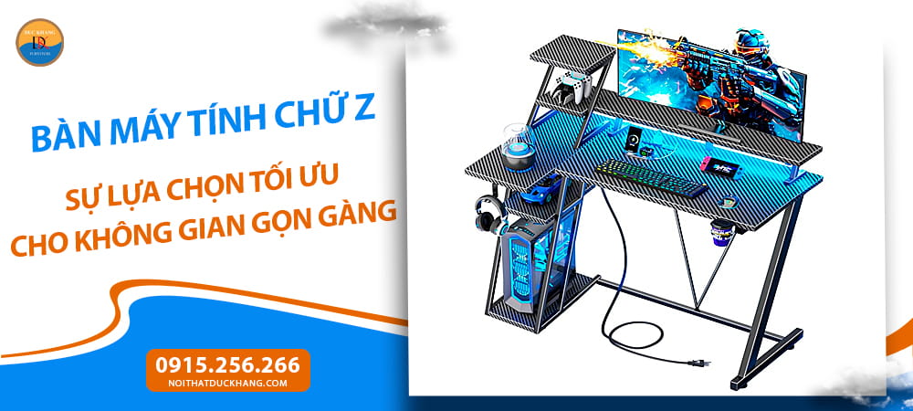 Bàn máy tính chữ Z có kệ tầng