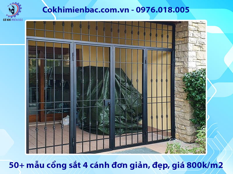 50+ mẫu cổng sắt 4 cánh đơn giản, đẹp, giá 800k/m2