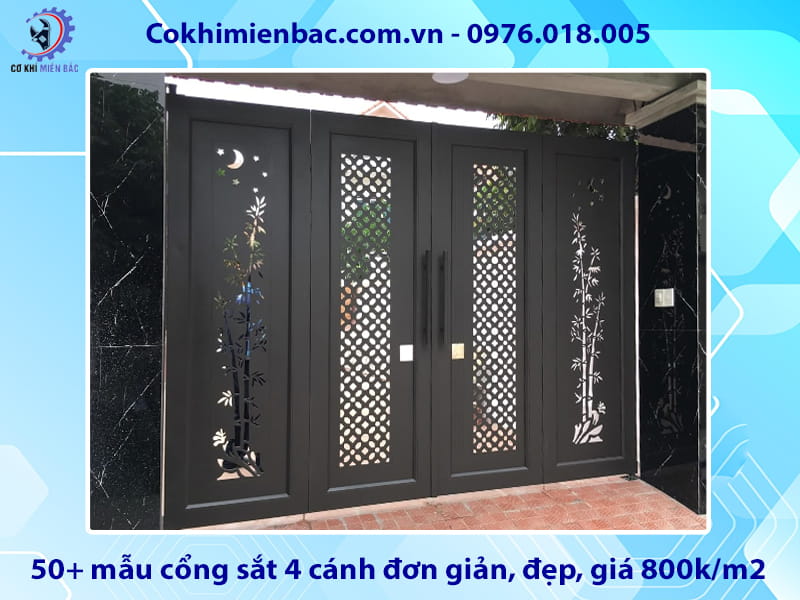 50+ mẫu cổng sắt 4 cánh đơn giản, đẹp, giá 800k/m2