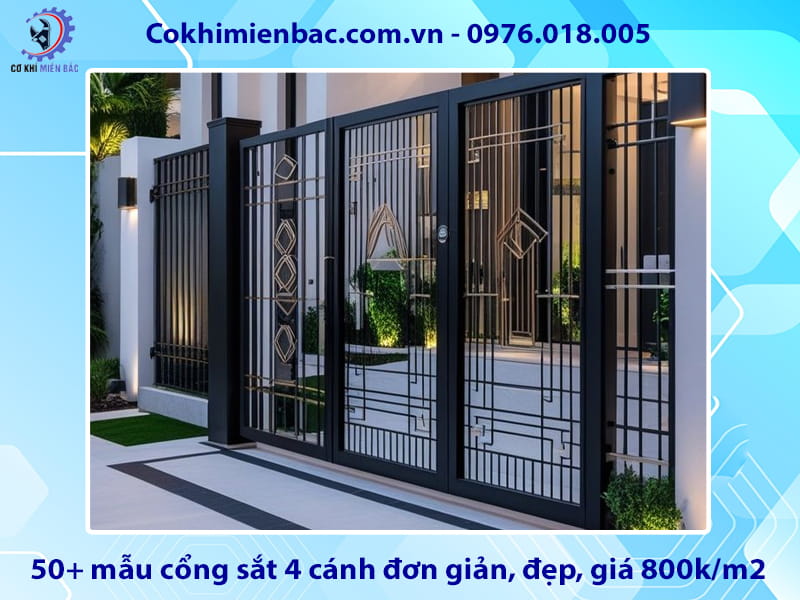 50+ mẫu cổng sắt 4 cánh đơn giản, đẹp, giá 800k/m2