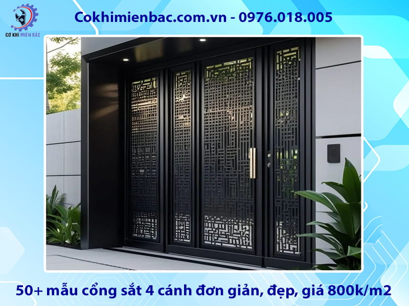 50+ mẫu cổng sắt 4 cánh đơn giản, đẹp, giá 800k/m2