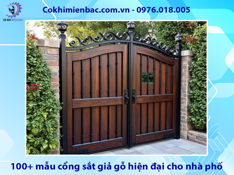 100+ mẫu cổng sắt giả gỗ hiện đại cho nhà phố năm 2026