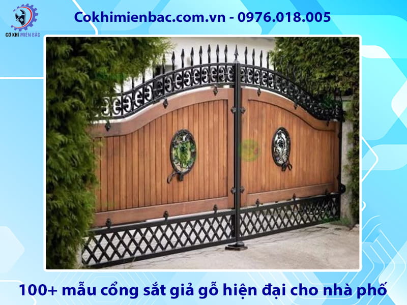 100+ mẫu cổng sắt giả gỗ hiện đại cho nhà phố năm 2026
