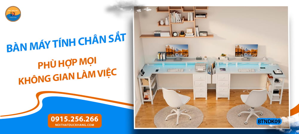 Bàn máy tính chân sắt kết hợp chân đế máy tính và đèn LED – BTNDK09 Bàn máy tính chân sắt kết hợp chân đế máy tính và đèn LED – BTNDK09