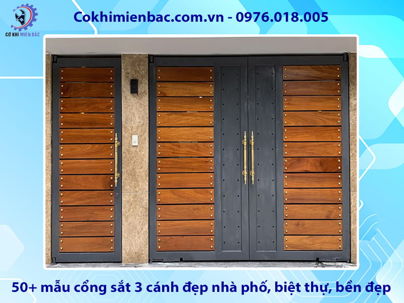50+ mẫu cổng sắt 3 cánh đẹp nhà phố, biệt thự, bền đẹp