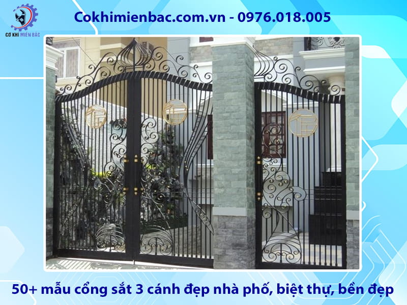 50+ mẫu cổng sắt 3 cánh đẹp nhà phố, biệt thự, bền đẹp