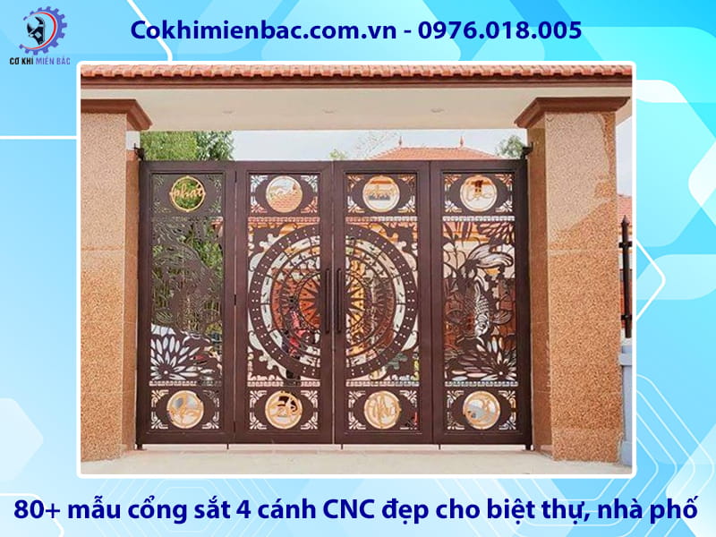 80+ mẫu cổng sắt 4 cánh CNC đẹp cho biệt thự, nhà phố