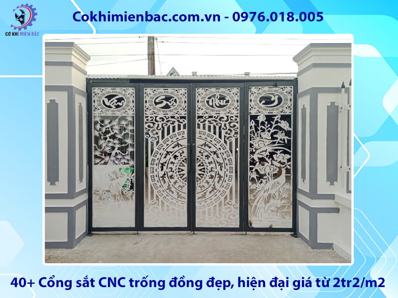 40+ Cổng sắt CNC trống đồng đẹp, hiện đại giá từ 2tr2/m2