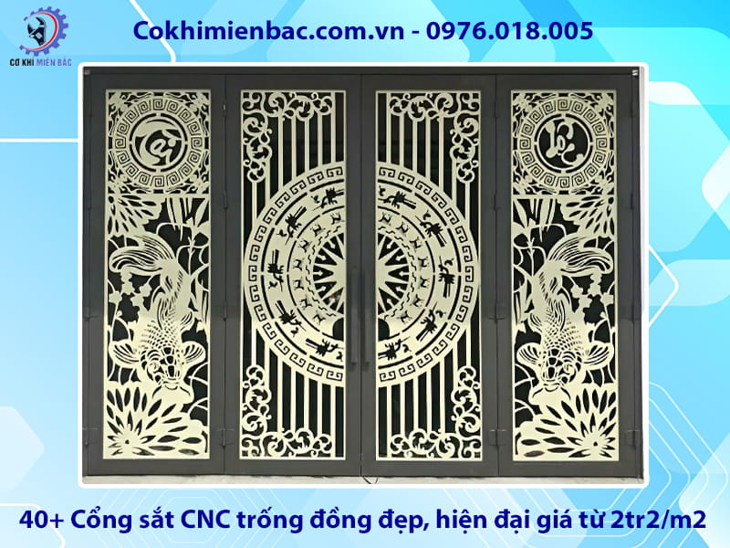 40+ Cổng sắt CNC trống đồng đẹp, hiện đại giá từ 2tr2/m2