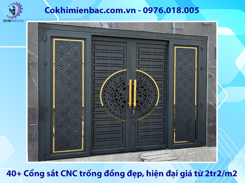 40+ Cổng sắt CNC trống đồng đẹp, hiện đại giá từ 2tr2/m2