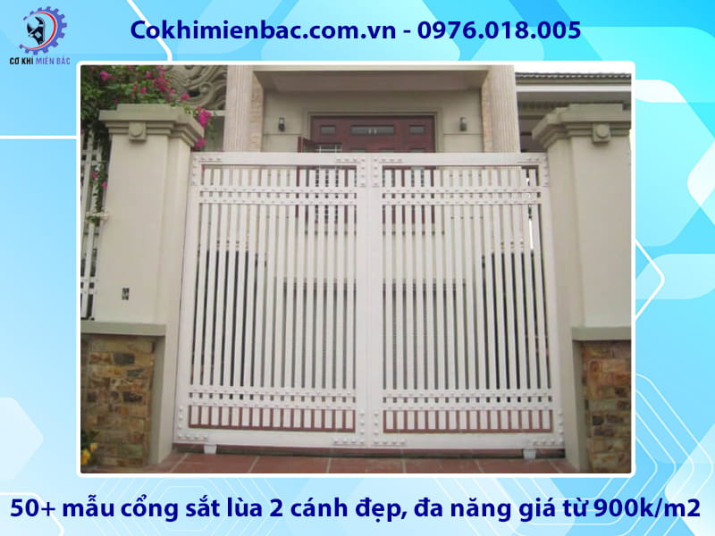 50+ mẫu cổng sắt lùa 2 cánh đẹp, đa năng giá từ 900k/m2