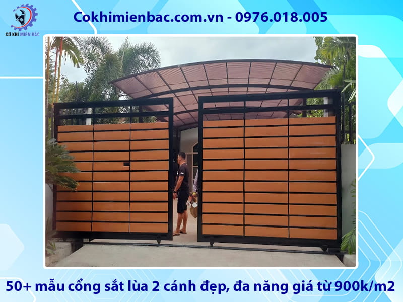 50+ mẫu cổng sắt lùa 2 cánh đẹp, đa năng giá từ 900k/m2