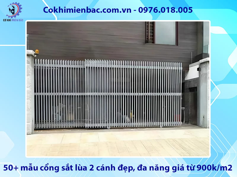 50+ mẫu cổng sắt lùa 2 cánh đẹp, đa năng giá từ 900k/m2