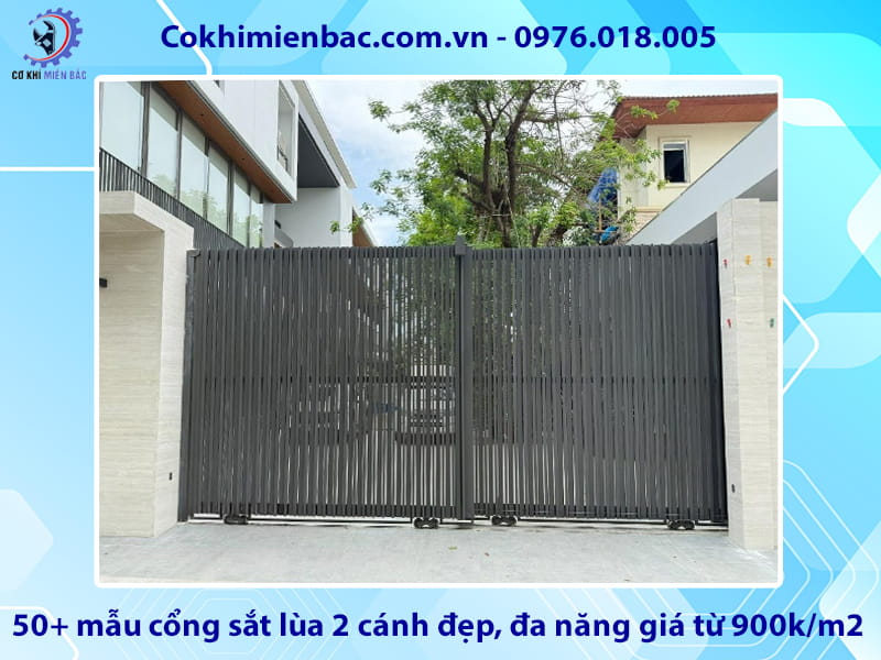 50+ mẫu cổng sắt lùa 2 cánh đẹp, đa năng giá từ 900k/m2