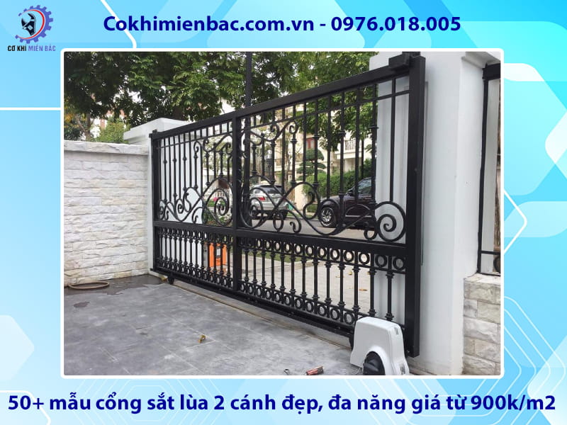 50+ mẫu cổng sắt lùa 2 cánh đẹp, đa năng giá từ 900k/m2