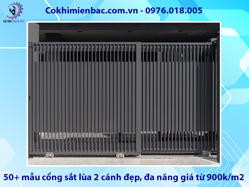 50+ mẫu cổng sắt lùa 2 cánh đẹp, đa năng giá từ 900k/m2