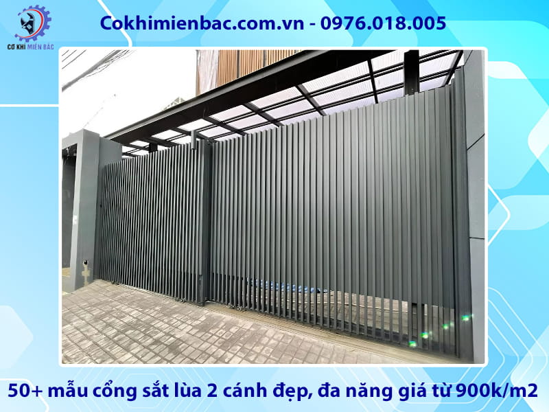 50+ mẫu cổng sắt lùa 2 cánh đẹp, đa năng giá từ 900k/m2