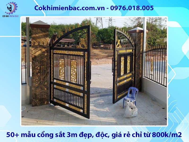 50+ mẫu cổng sắt 3m đẹp, độc, giá rẻ chỉ từ 800k/m2