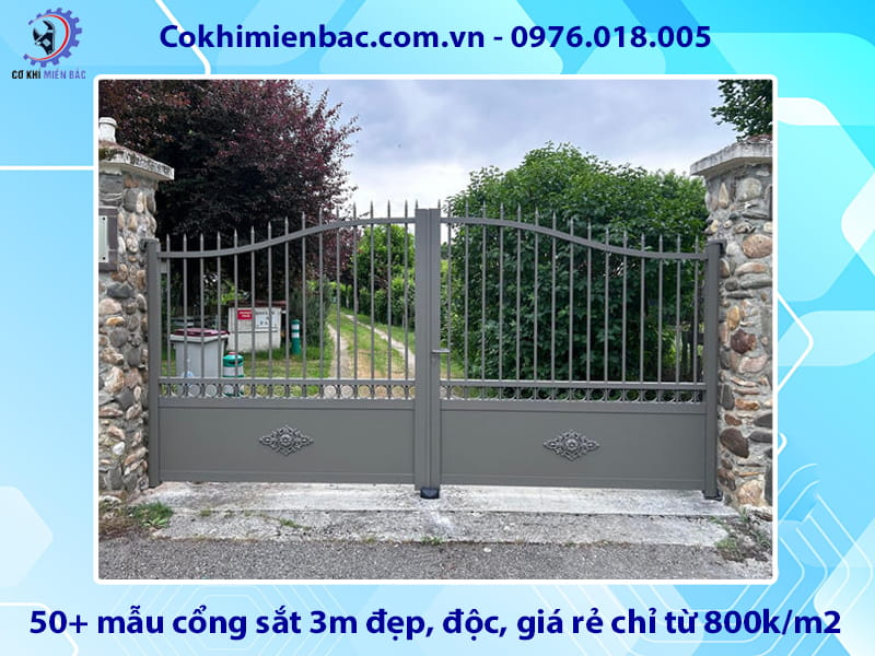 50+ mẫu cổng sắt 3m đẹp, độc, giá rẻ chỉ từ 800k/m2