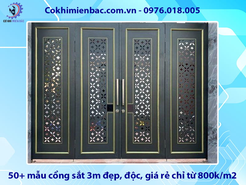 50+ mẫu cổng sắt 3m đẹp, độc, giá rẻ chỉ từ 800k/m2