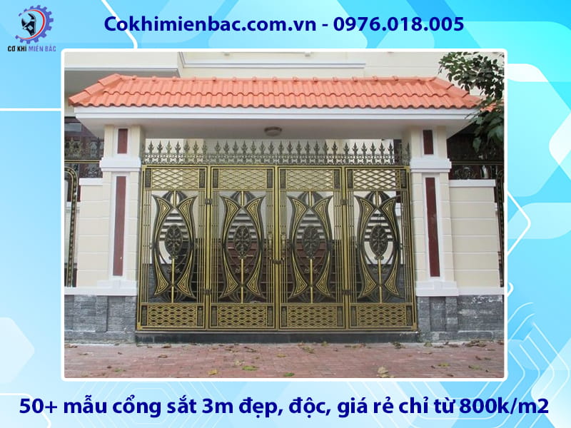 50+ mẫu cổng sắt 3m đẹp, độc, giá rẻ chỉ từ 800k/m2