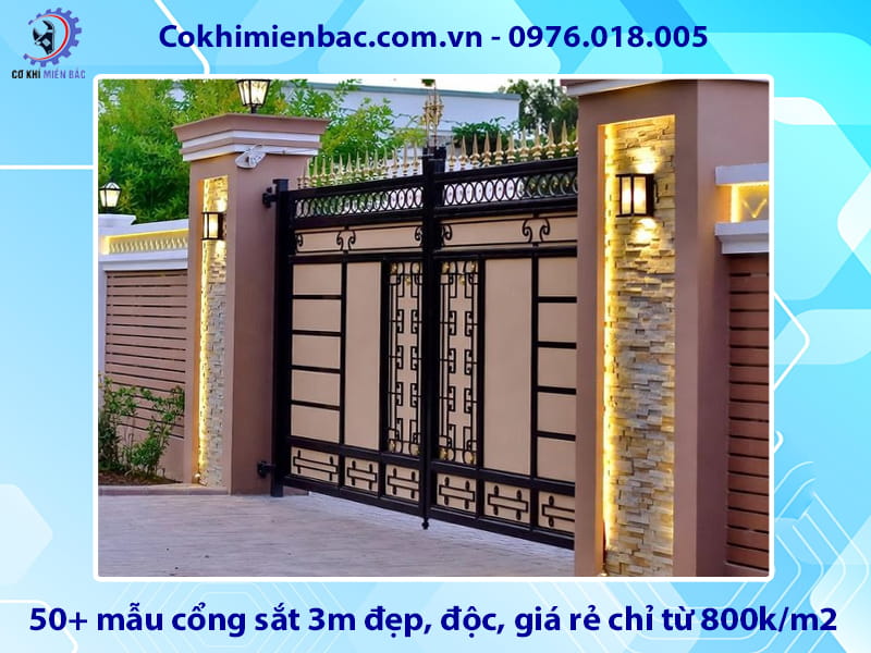 50+ mẫu cổng sắt 3m đẹp, độc, giá rẻ chỉ từ 800k/m2