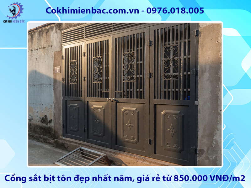 Cổng sắt bịt tôn đẹp nhất năm, giá rẻ từ 850.000 VNĐ/m2