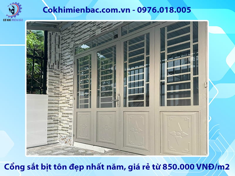Cổng sắt bịt tôn đẹp nhất năm, giá rẻ từ 850.000 VNĐ/m2