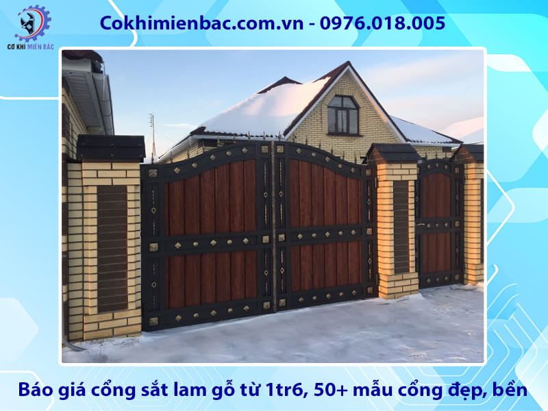 Báo giá cổng sắt lam gỗ từ 1tr6, 50+ mẫu cổng đẹp, bền