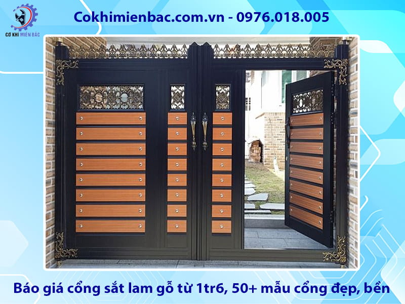 Báo giá cổng sắt lam gỗ từ 1tr6, 50+ mẫu cổng đẹp, bền