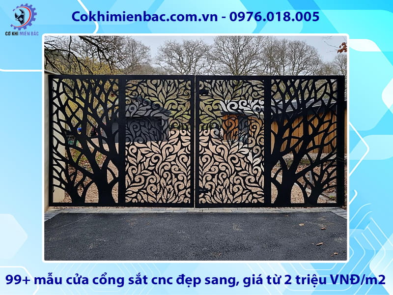 99+ mẫu cửa cổng sắt cnc đẹp sang, giá từ 2 triệu VNĐ/m2