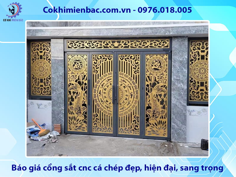 Báo giá cổng sắt cnc cá chép đẹp, hiện đại, sang trọng