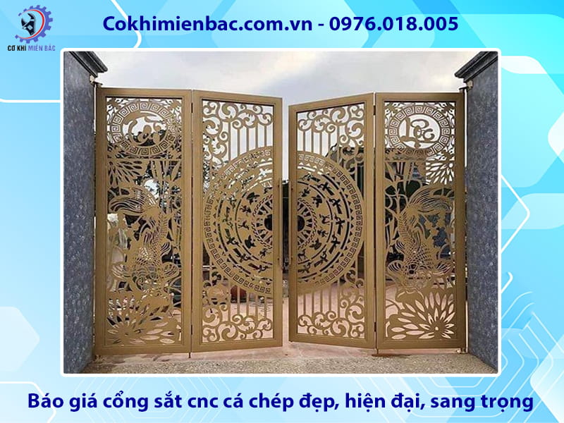Báo giá cổng sắt cnc cá chép đẹp, hiện đại, sang trọng