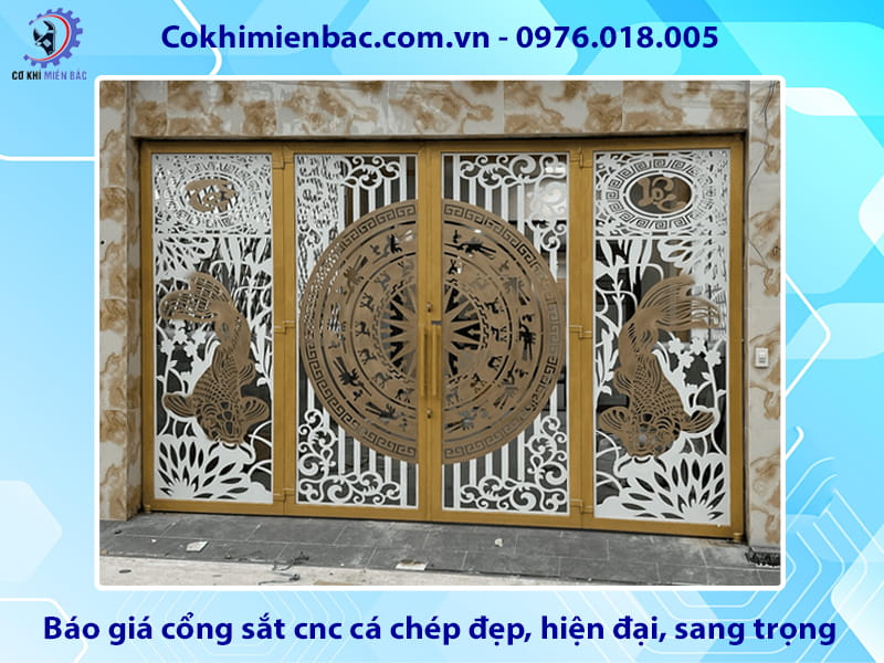 Báo giá cổng sắt cnc cá chép đẹp, hiện đại, sang trọng