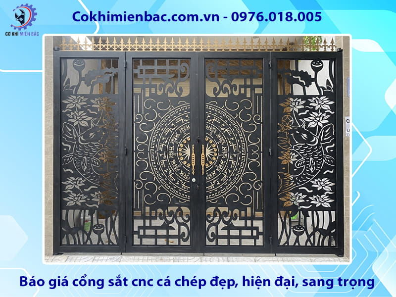Báo giá cổng sắt cnc cá chép đẹp, hiện đại, sang trọng