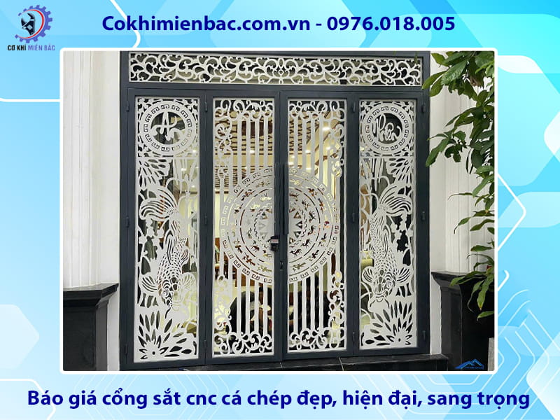 Báo giá cổng sắt cnc cá chép đẹp, hiện đại, sang trọng