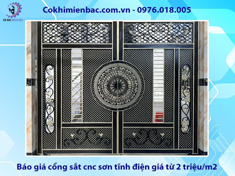 Báo giá cổng sắt cnc sơn tĩnh điện giá từ 2 triệu/m2