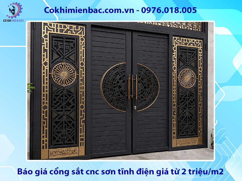 Báo giá cổng sắt cnc sơn tĩnh điện giá từ 2 triệu/m2