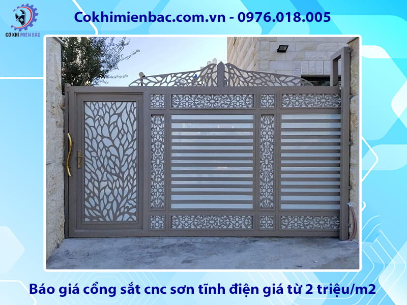 Báo giá cổng sắt cnc sơn tĩnh điện giá từ 2 triệu/m2