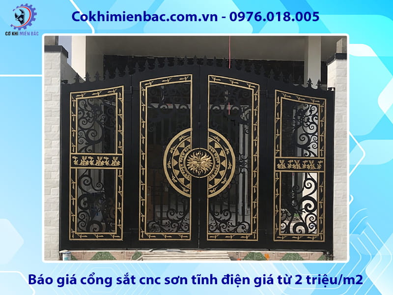 Báo giá cổng sắt cnc sơn tĩnh điện giá từ 2 triệu/m2