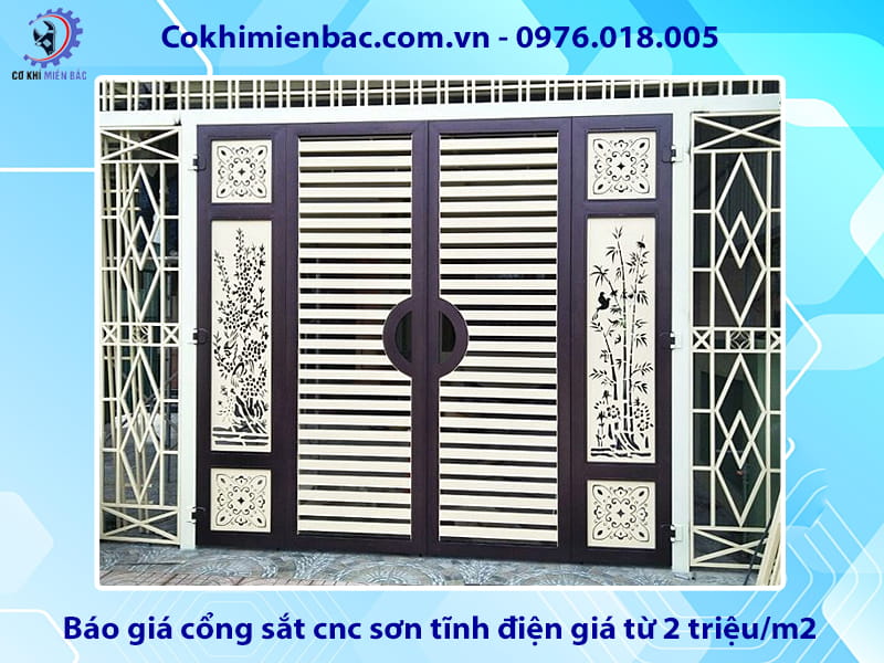 Báo giá cổng sắt cnc sơn tĩnh điện giá từ 2 triệu/m2