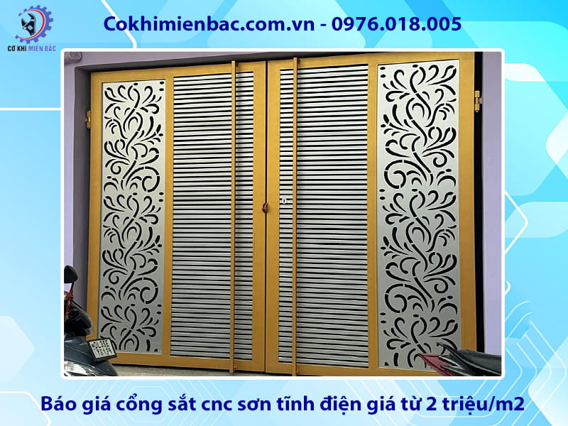 Báo giá cổng sắt cnc sơn tĩnh điện giá từ 2 triệu/m2