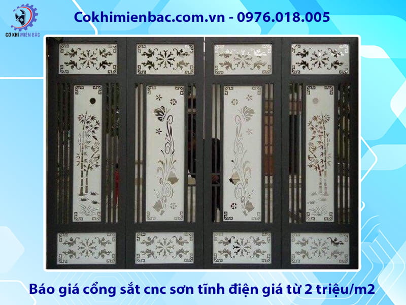 Báo giá cổng sắt cnc sơn tĩnh điện giá từ 2 triệu/m2